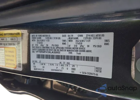 2019 Ford Ranger Xlt из США, поврежденный, VIN 1FTER4FH1KLA32053